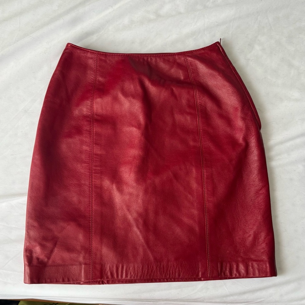 Danier Red Leather Pencil Skirt